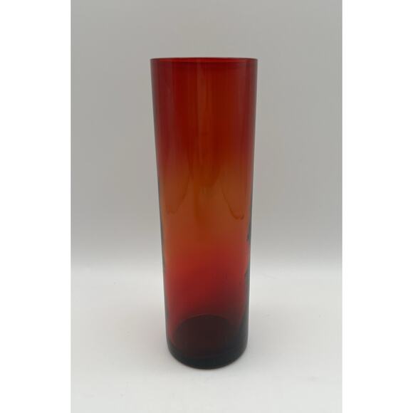 Blenko Art Glass Tangerine Amberina Mid Century Modern 8” Tall Cylinder Vase